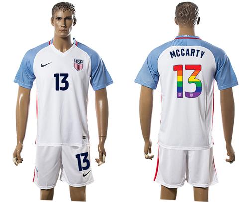 USA #13 Mccarty White Rainbow Soccer Country Jersey